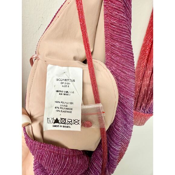 PatBO Ombre Lurex Plunging V-Neck Cut Out Bodysuit Pink Multi Women's Size S - Picture 6 of 8